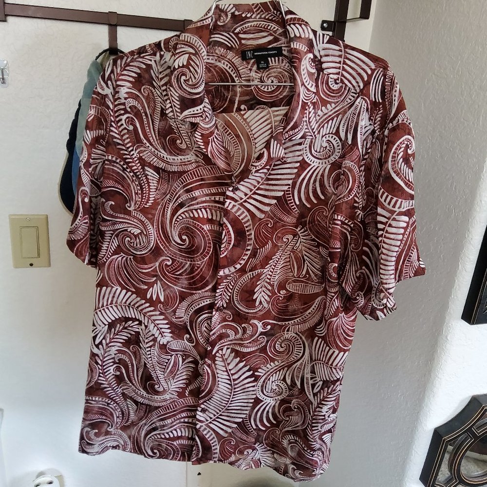 Burgundy Paisley Translucent Button Down Shirt, Size XL